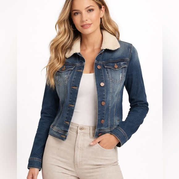 Greywire Jackets & Blazers - Greywire Sherpa Collar Denim Jacket Dark Wash Fitted Women Size L